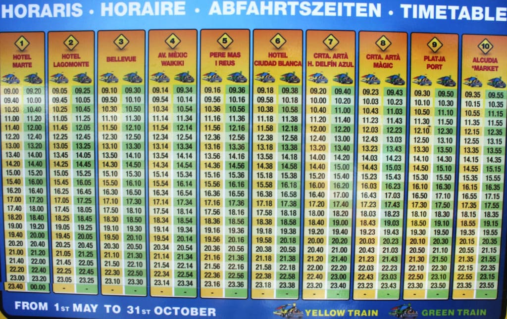 mini train timetable 16 things to do in Alcudia